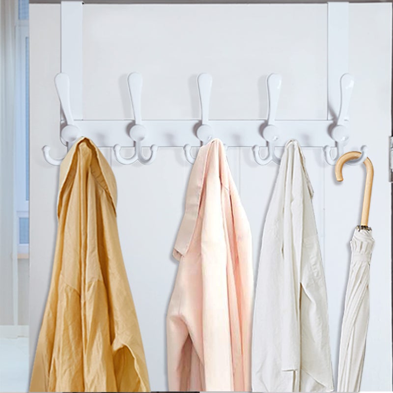 WEBI Over The Door Hook Door Hanger Hook Rack with 5 Tri Hooks for Hanging Coats, Door Towel Rack Towel Hanger Door Coat Hanger Over Door Coat Rack for Bathroom,Behind Back of Door,White,2 Packs - Image 2